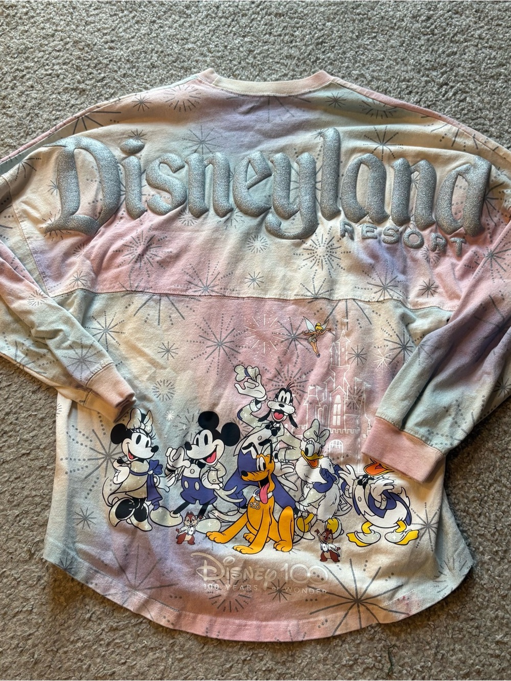 Disneyland Spirit Jersey Tie Dye Pink Purple Long Sleeve Shirt Silver Puffy